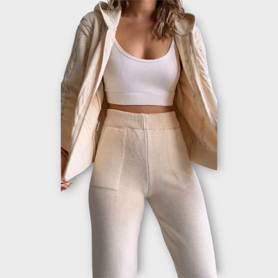 Knitted set with hood and cardigan