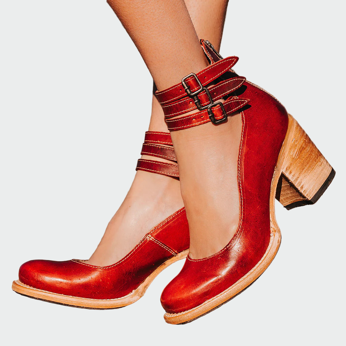 Strapped chunky heels