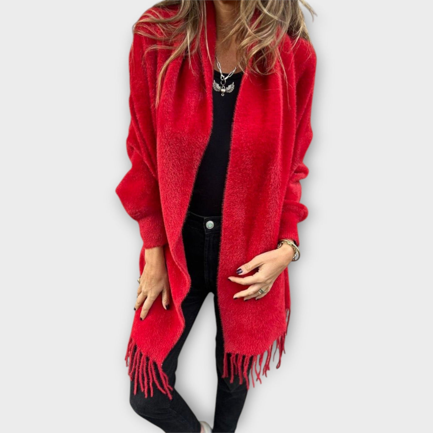 Knitted fringed cardigan