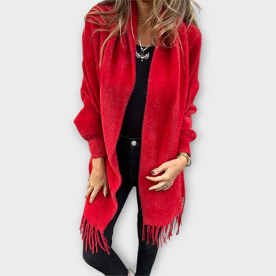 Knitted fringed cardigan