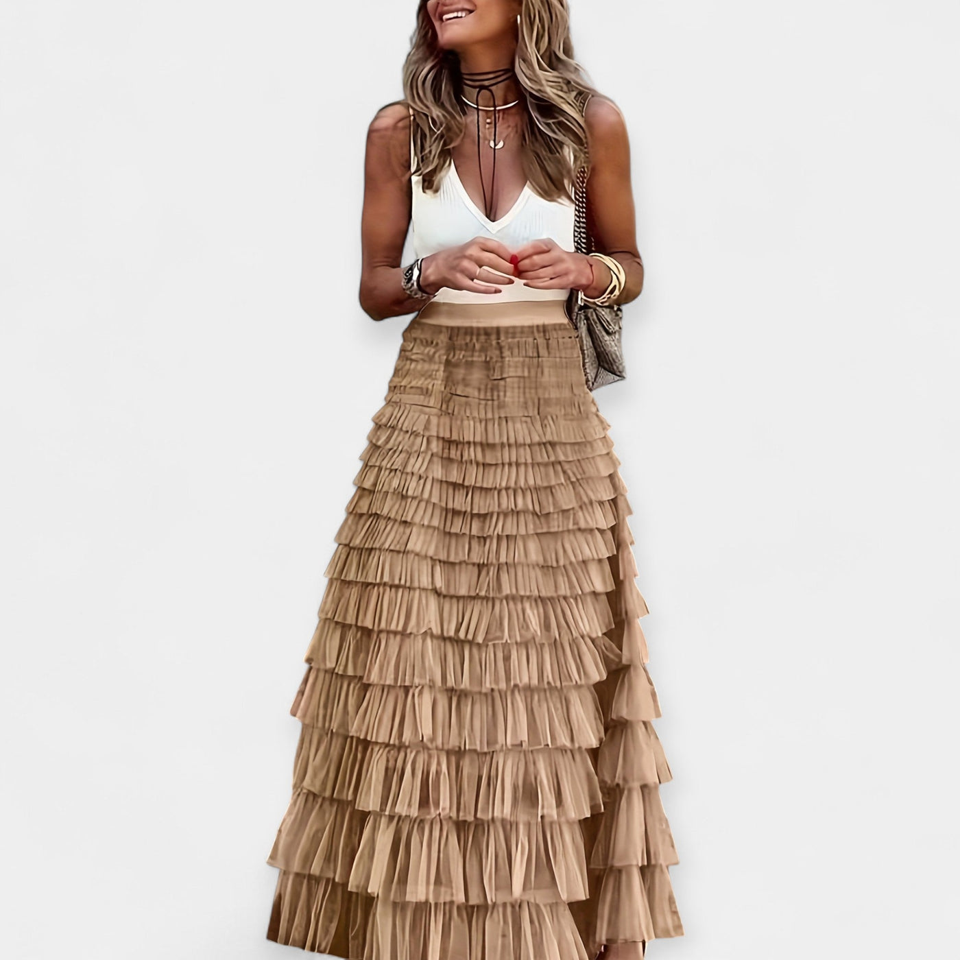 Boho skirt with mesh trim