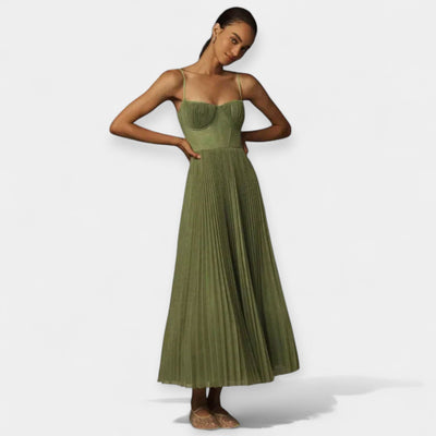 Pleated midi dress with tulle