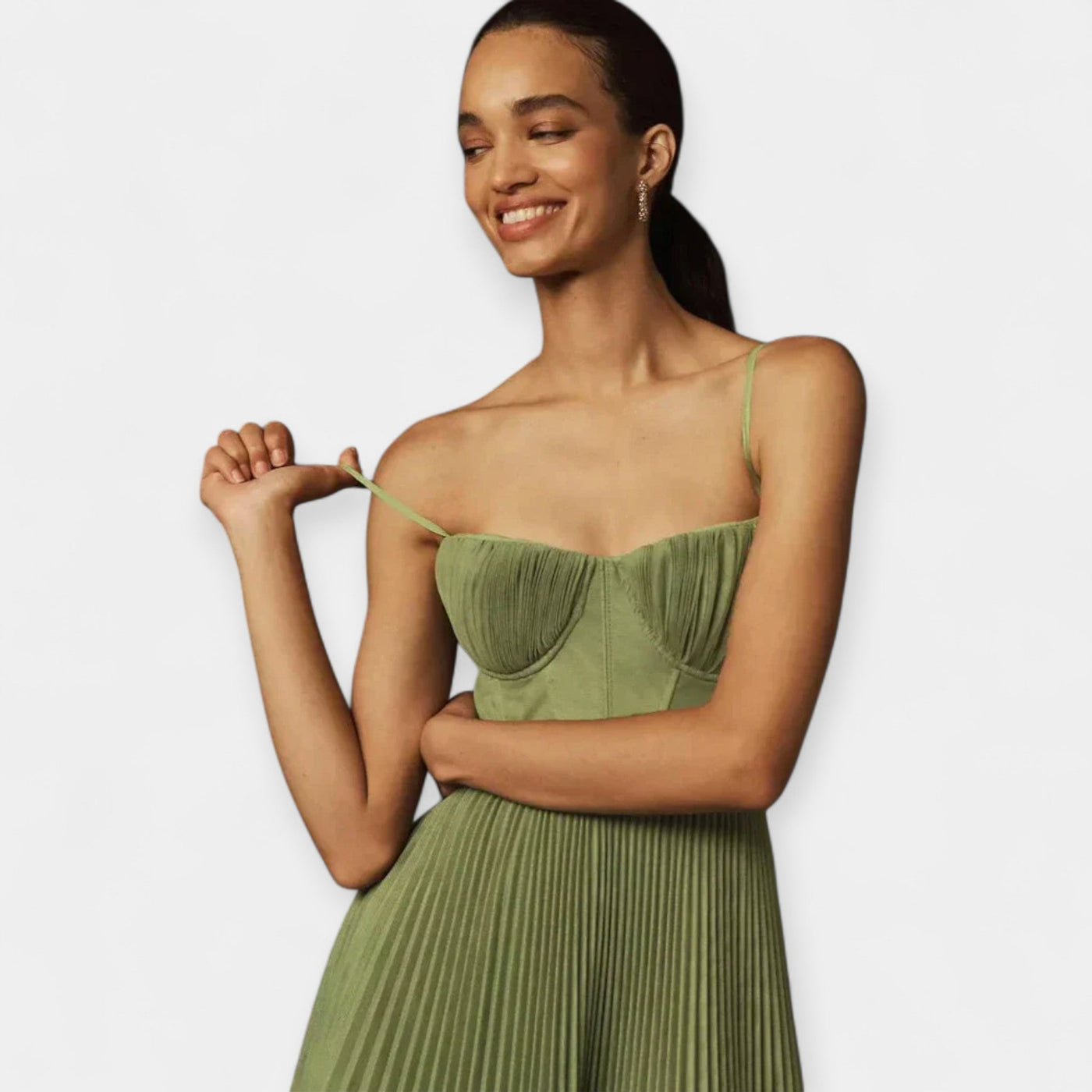 Pleated midi dress with tulle