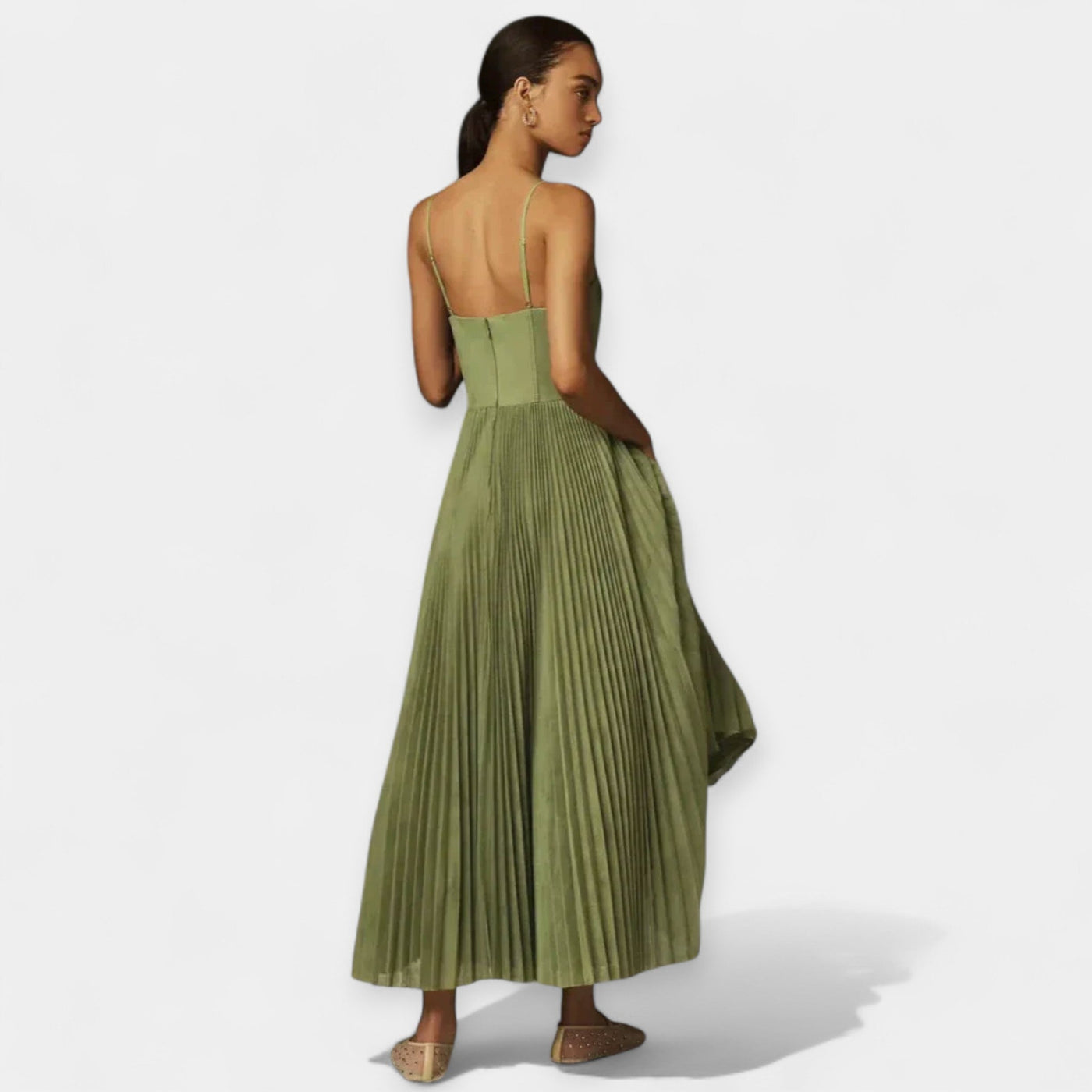 Pleated midi dress with tulle