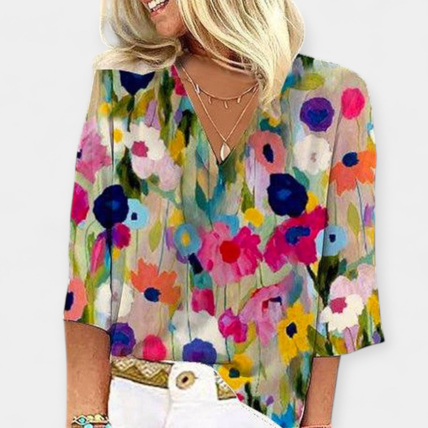 Blouse with neckline-Floral design