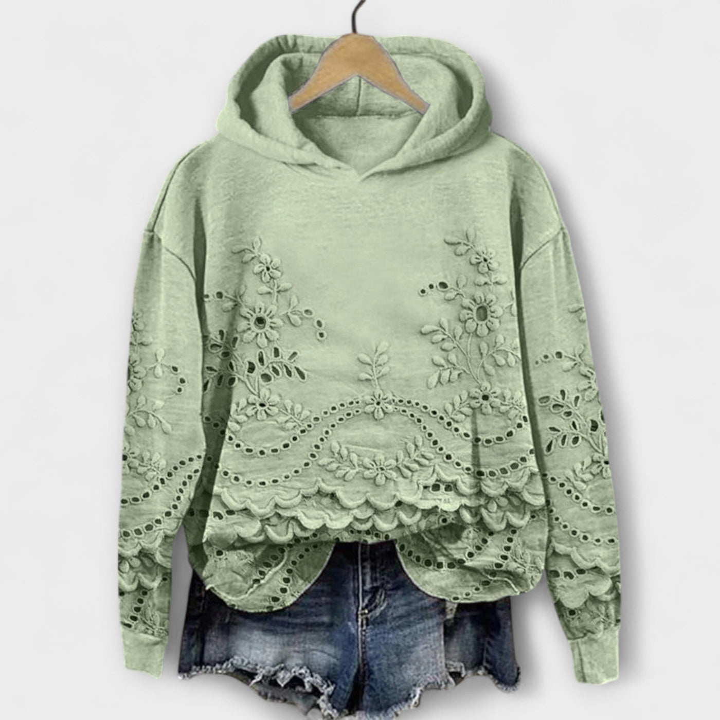 Elegant hooded sweatshirt with lace details