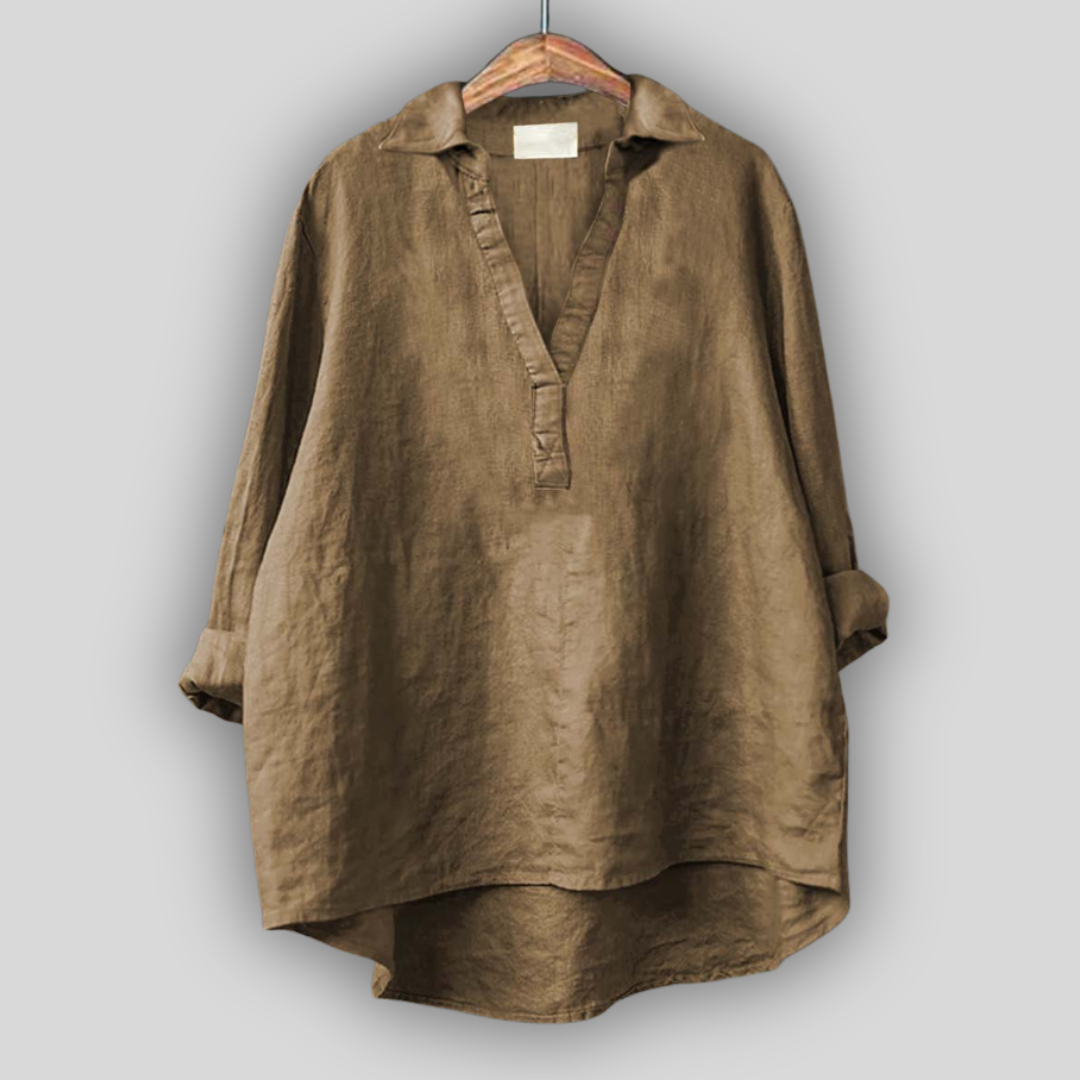 White linen shirt with V-neck