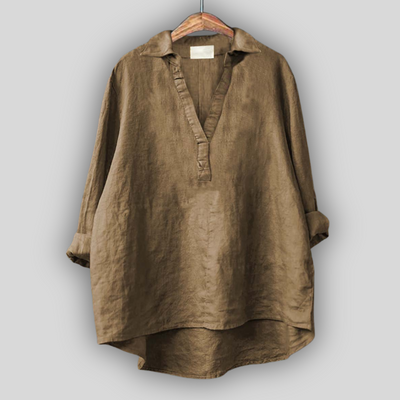 White linen shirt with V-neck