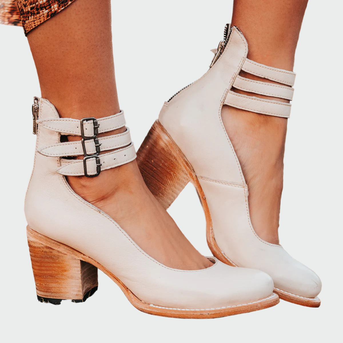 Strapped chunky heels