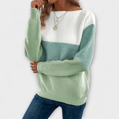 Elegant three-color patchwork sweater