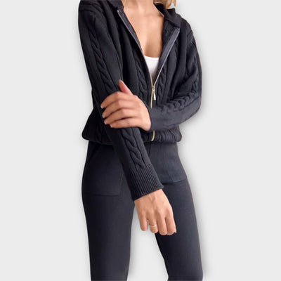 Knitted set with hood and cardigan