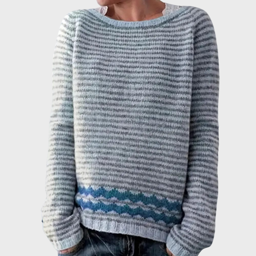 Knitted high-neck shirt with striped pattern