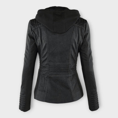 Modern leather jacket with a hood