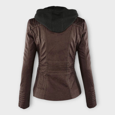 Modern leather jacket with a hood