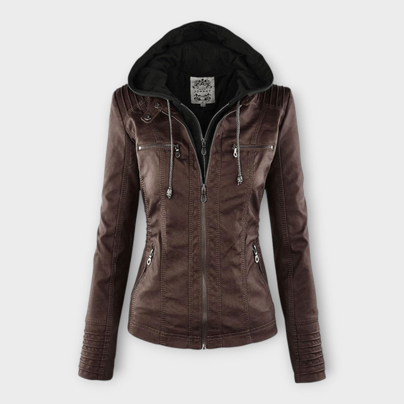 Modern leather jacket with a hood