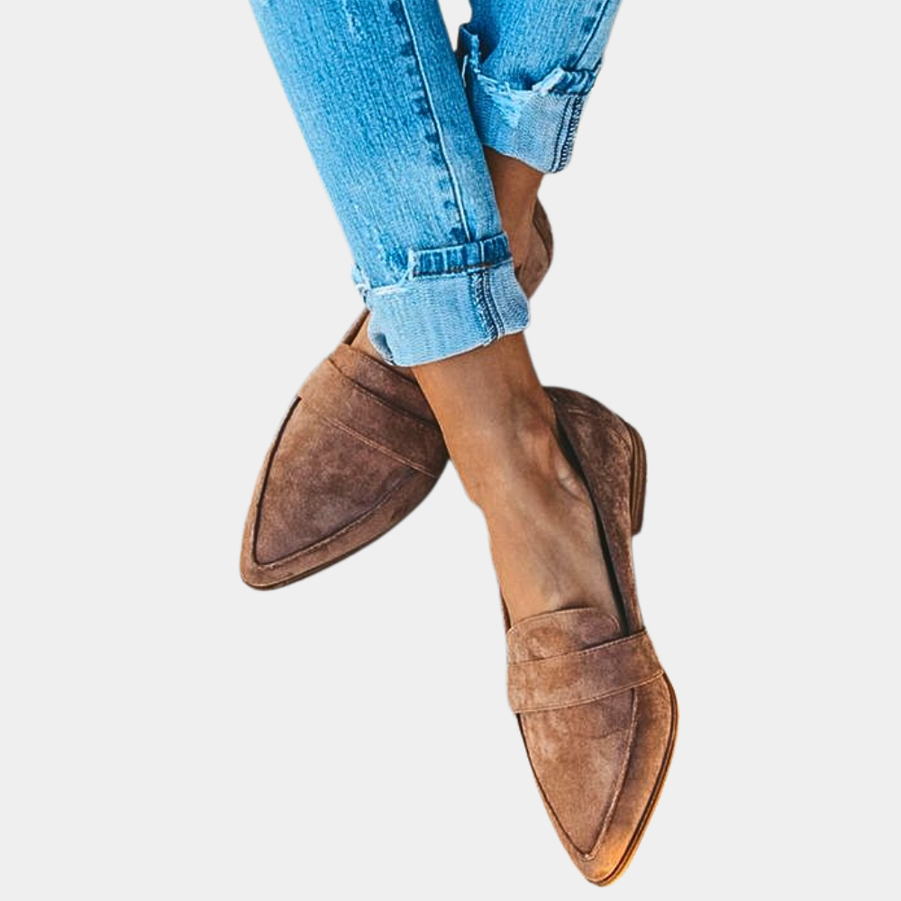 Sleek Suede-Look Pointed-Toe Loafer Flats