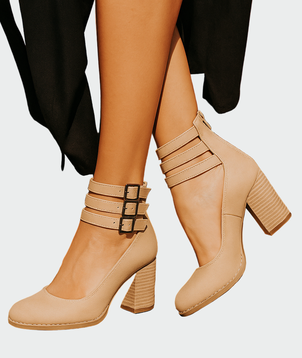 Strapped chunky heels