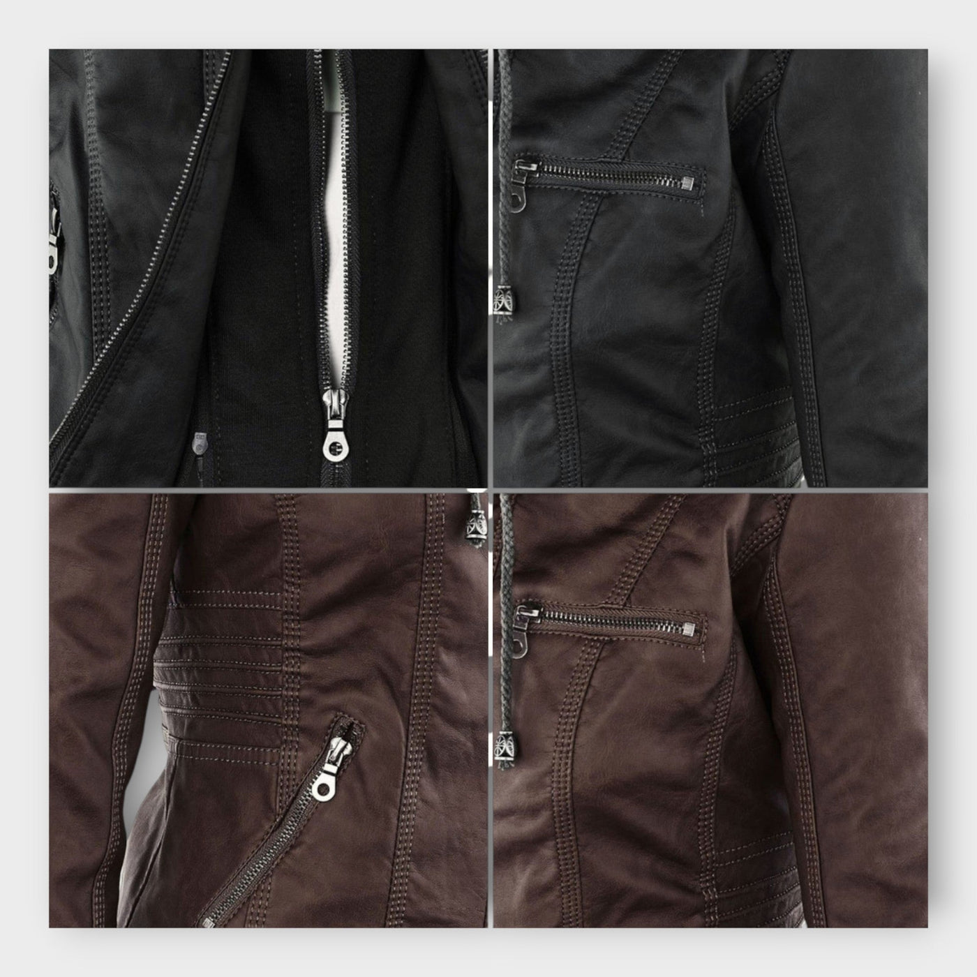 Modern leather jacket with a hood