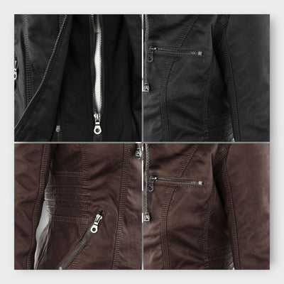 Modern leather jacket with a hood