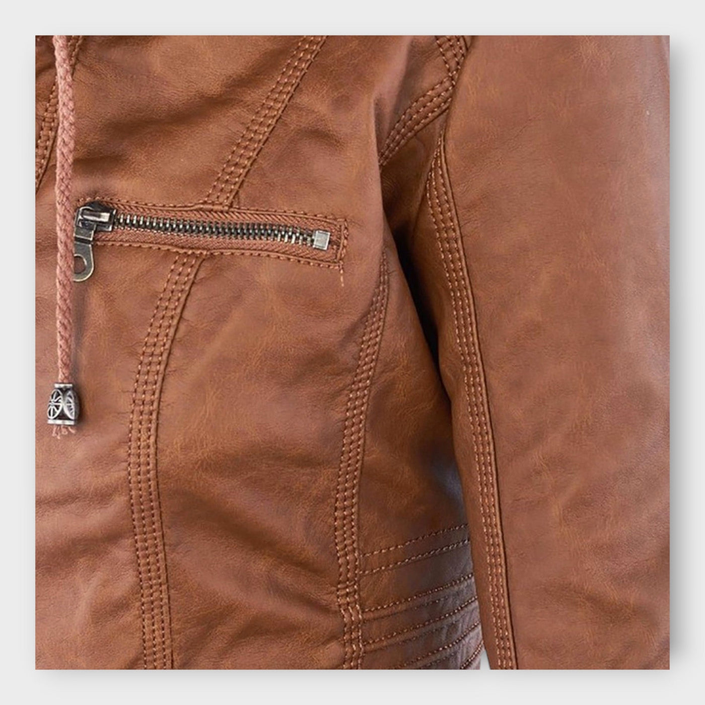 Modern leather jacket with a hood