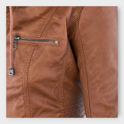 Modern leather jacket with a hood