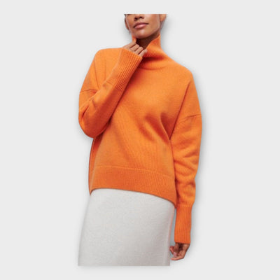 Knitted sweater with high collar