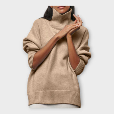 Knitted sweater with high collar