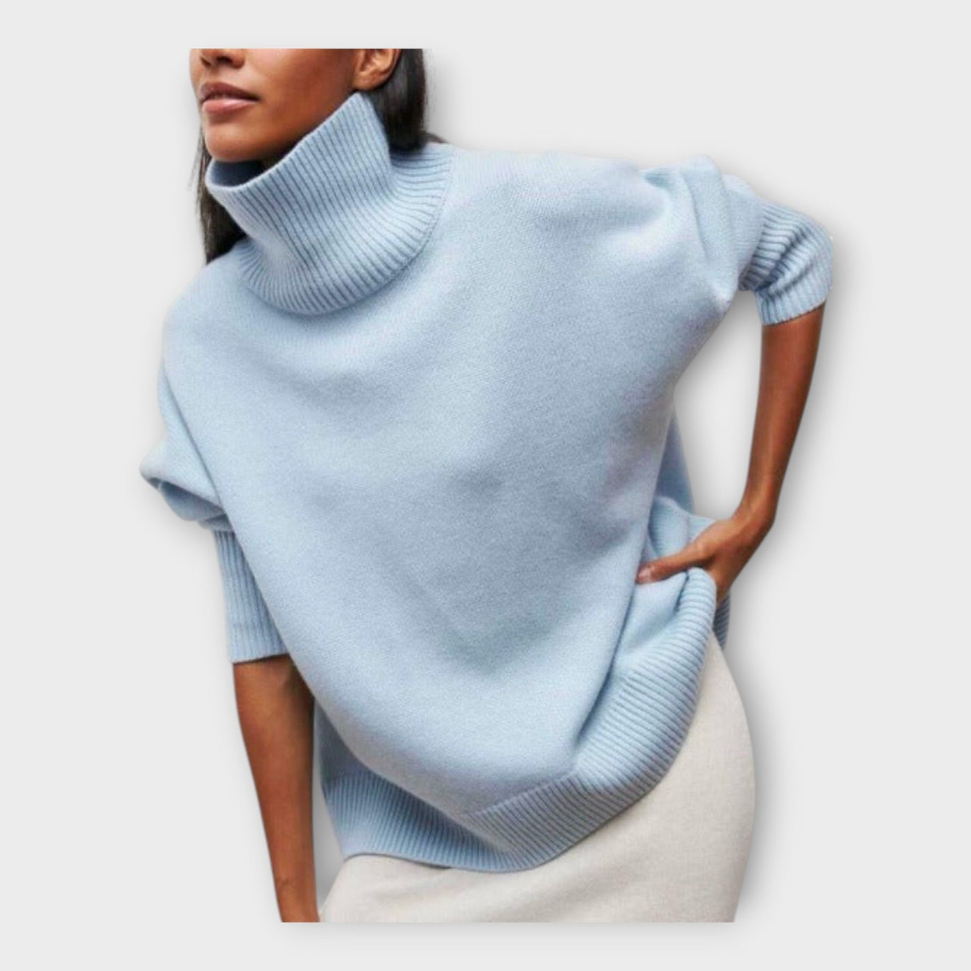 Knitted sweater with high collar