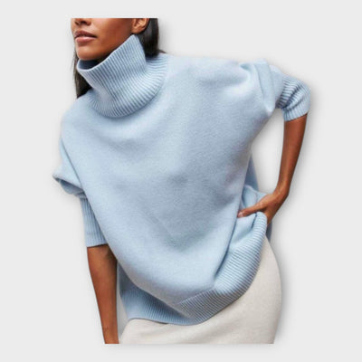 Knitted sweater with high collar