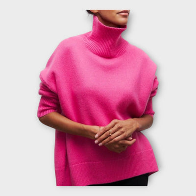 Knitted sweater with high collar