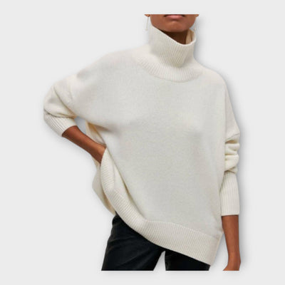 Knitted sweater with high collar