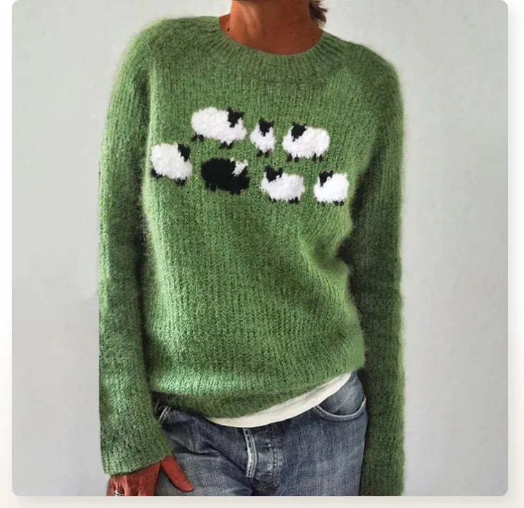 Green Sweater with a unique sheep design