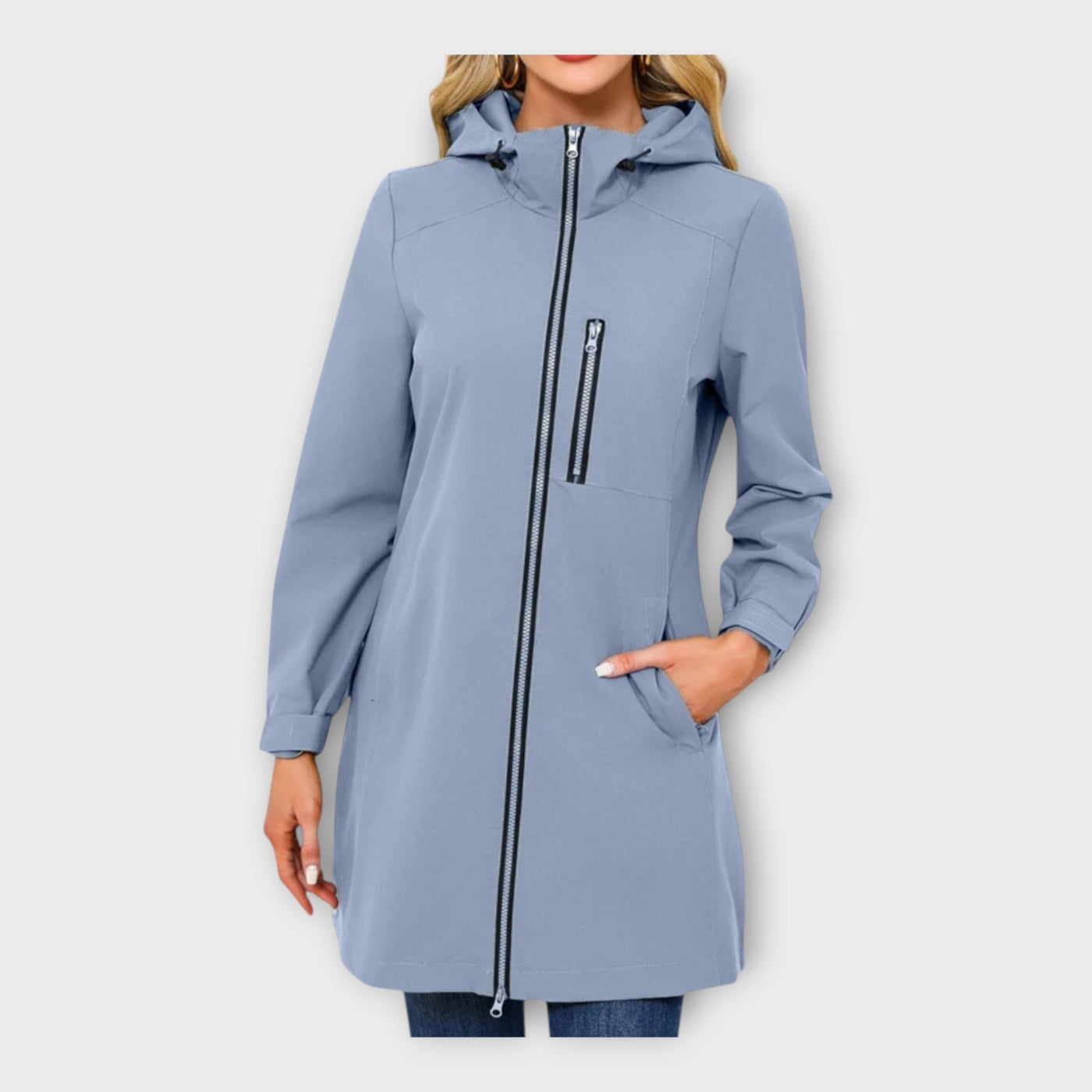 Long waterproof jacket with hood