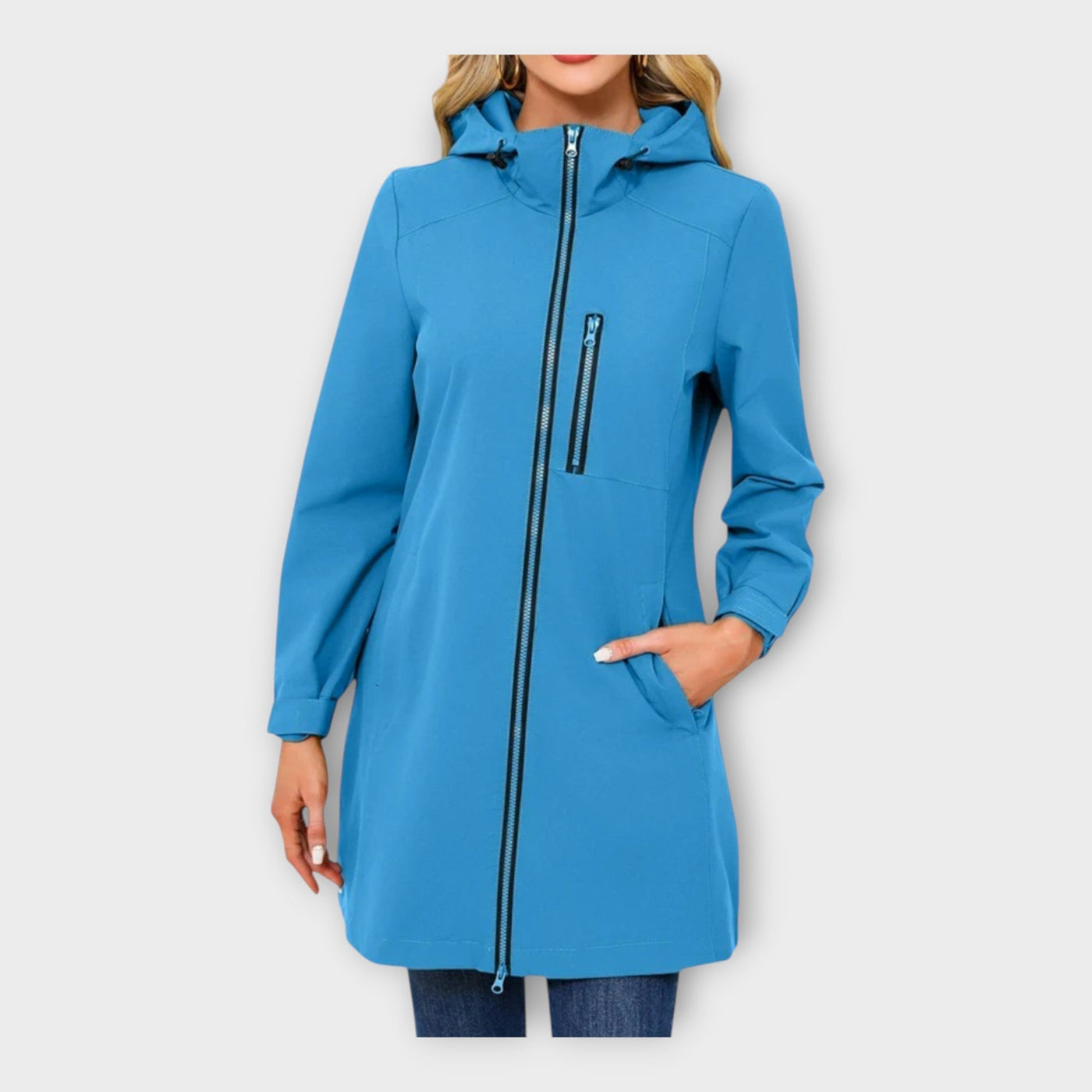 Long waterproof jacket with hood