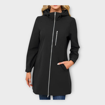 Long waterproof jacket with hood