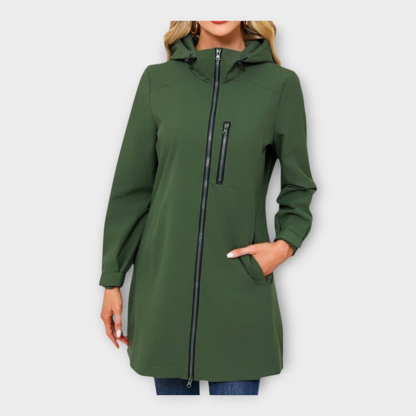 Long waterproof jacket with hood