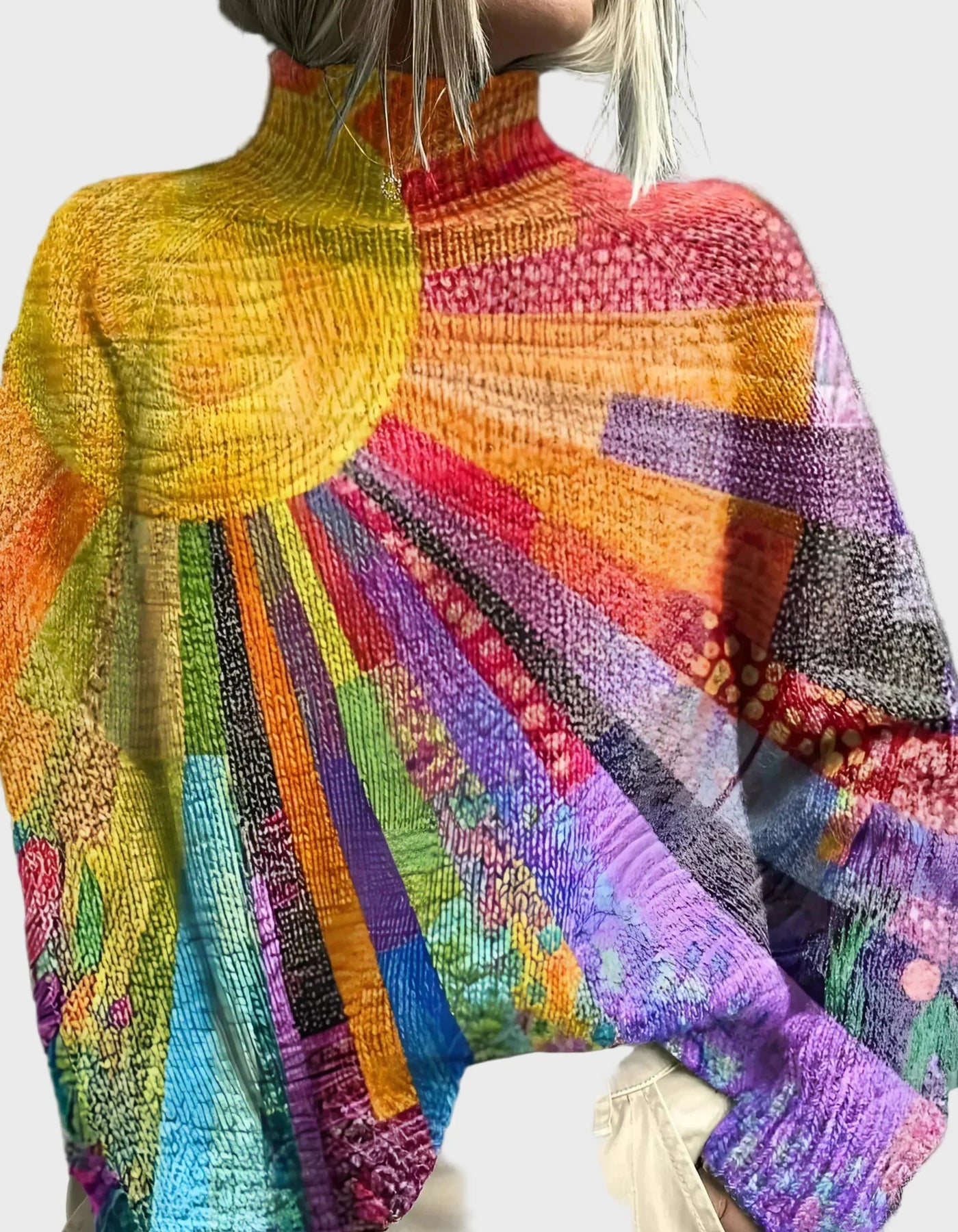 Multicolored knitted turtleneck