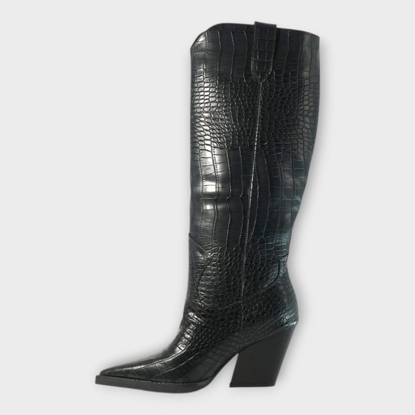Knee-height leather boots with crocodile pattern