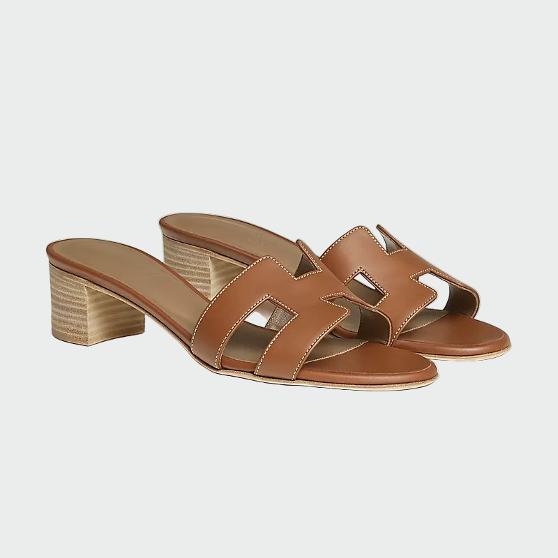 Chic H-Cutout Leather Slide Heels