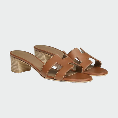 Chic H-Cutout Leather Slide Heels