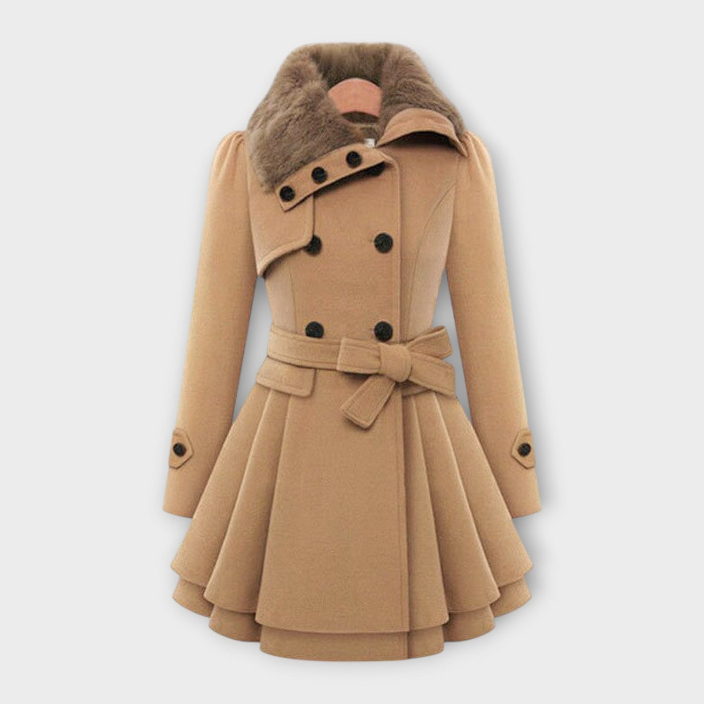 Elegant coat with faux fur collar