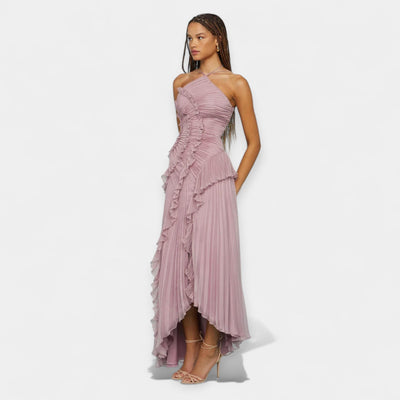 Purple midi dress with ruffles