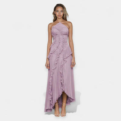 Purple midi dress with ruffles