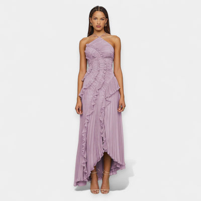 Purple midi dress with ruffles