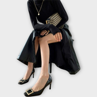 Chic Square-Toe Pumps with Statement Buckle