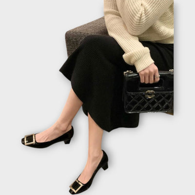 Chic Square-Toe Pumps with Statement Buckle