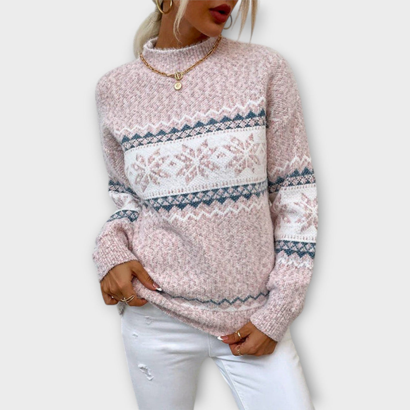 Knitted sweater with a snowflake pattern
