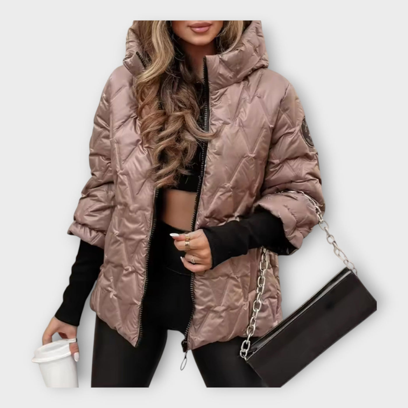 Shiny quilted hooded puffer jacket