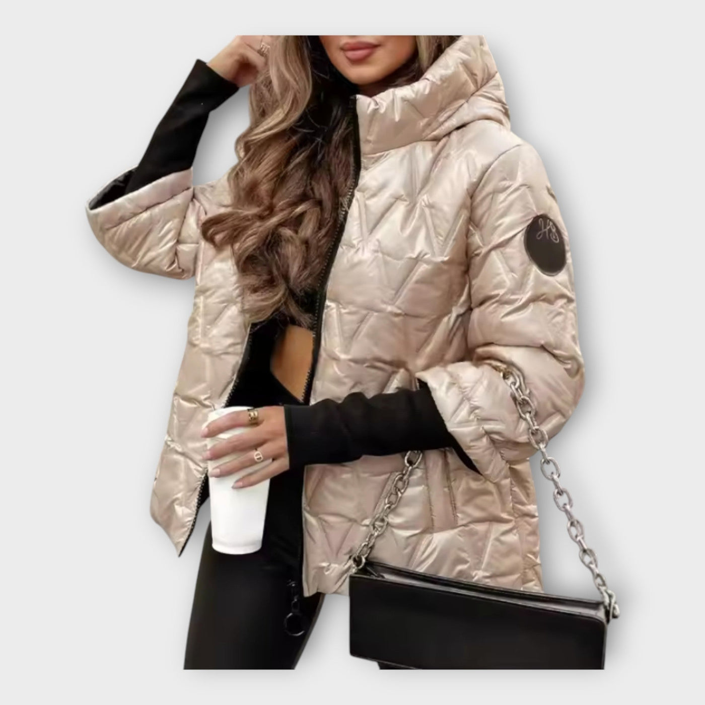 Shiny quilted hooded puffer jacket