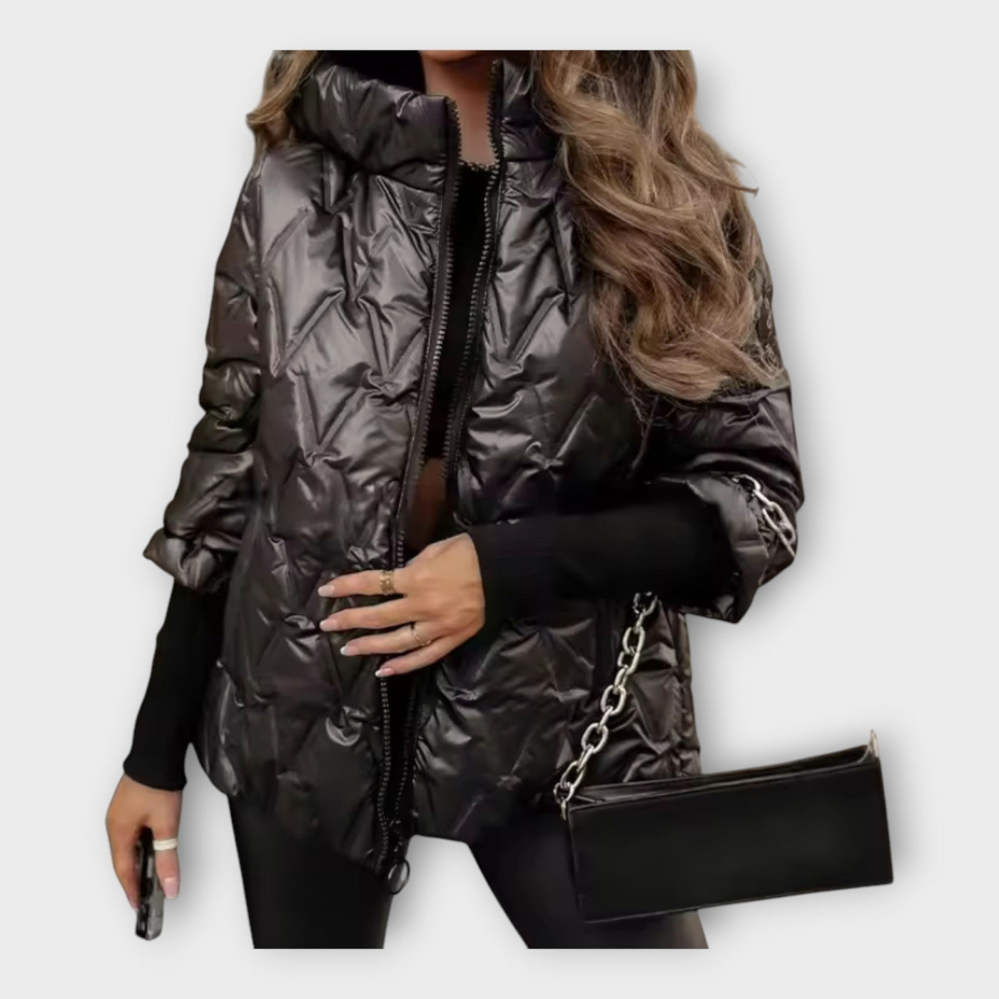 Shiny quilted hooded puffer jacket